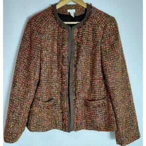 CHICO'S CHICO' Wool Tweed Jacket Multicolor Solid Long Sleeve Women Size 2